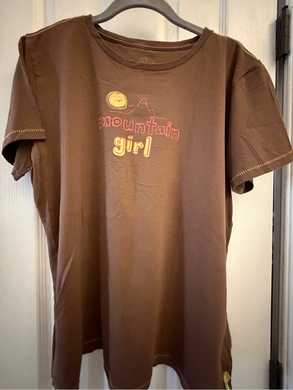 Life Is Good Brown 'Mountain Girl' Short Sleeve Tee with Yellow & Pink Details